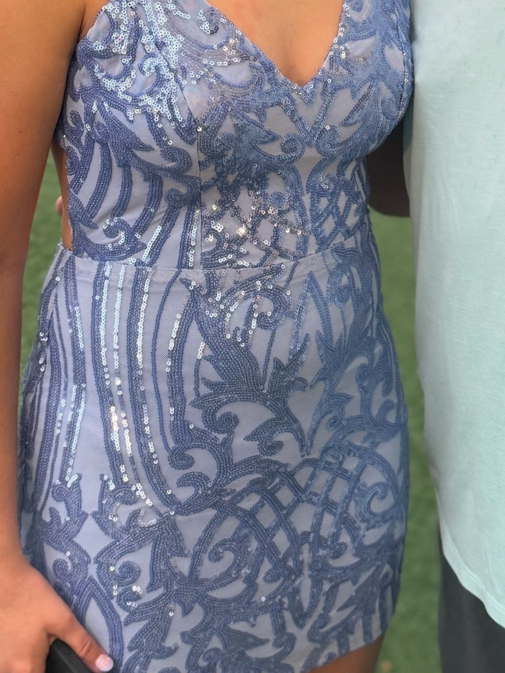 Windsor Dusty Blue Sequin Embroidered Mini Dress